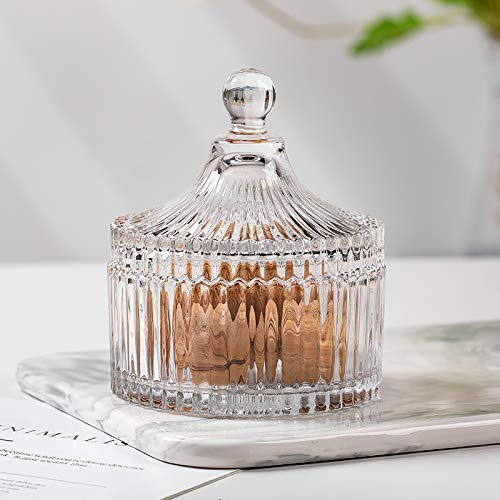 ROSEFINCH ROSEFINCH Vintage Style Stripe Crystal Glass Candy Sugar jar Serving Bowl Serving Candy Fruit Dry Fruits Snacks Pickle Dessert Lotus Shape Clear Pack of 1  - Image 1