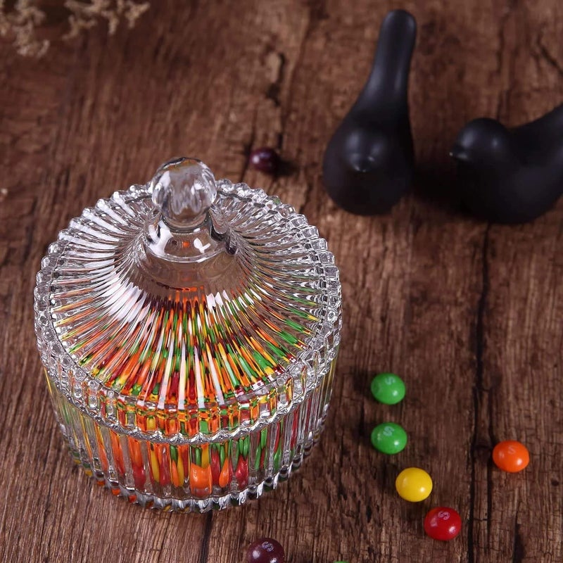 ROSEFINCH ROSEFINCH Vintage Style Stripe Crystal Glass Candy Sugar jar Serving Bowl Serving Candy Fruit Dry Fruits Snacks Pickle Dessert Lotus Shape Clear Pack of 1  - Image 2