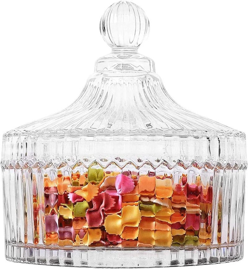 ROSEFINCH ROSEFINCH Vintage Style Stripe Crystal Glass Candy Sugar jar Serving Bowl Serving Candy Fruit Dry Fruits Snacks Pickle Dessert Lotus Shape Clear Pack of 1  - Image 4