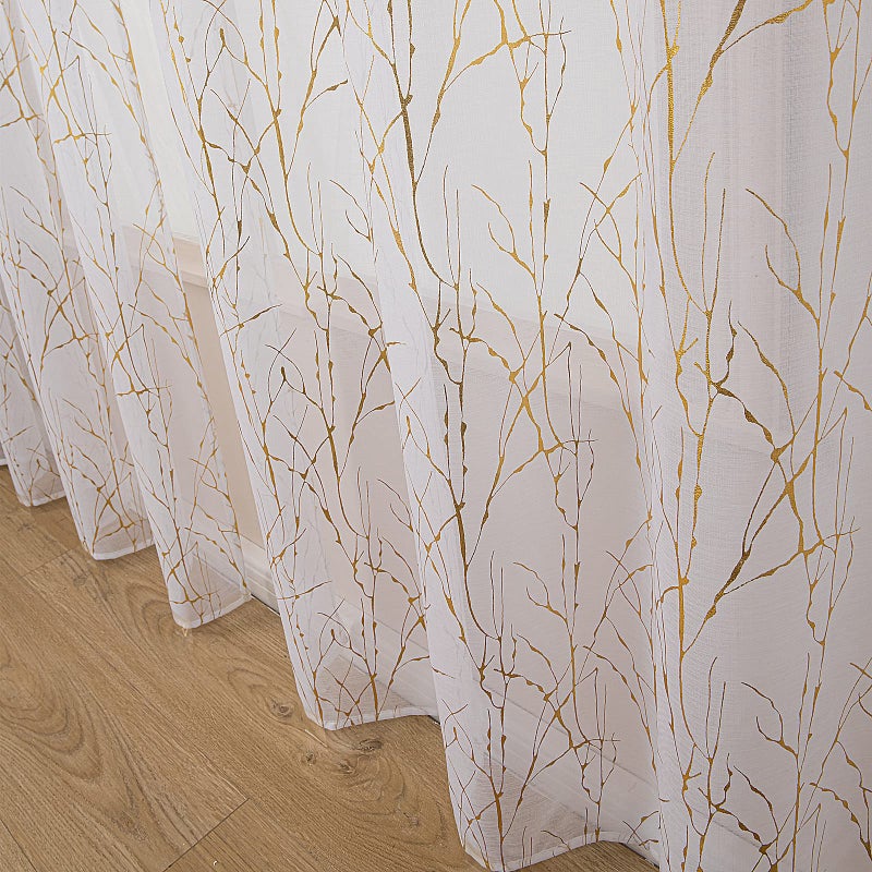 Deeprove White Sheer Curtains 84 inchs Long 2 Panels Set  Tree Branch Gold Foil Print Metallic for Bedroom Abstract Christmas Decor  Gray Voile Window Treatment Drapes Pair  Rod Pocket  W52 x L 84"" - Image 5
