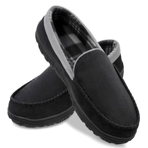 shoeslocker Mens Slippers Microsuede Moccasin Memory Foam House Shoes Black Grey size 8 - Image 1