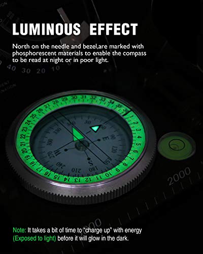 Eyeskey Multifunctional Military Metal Sighting Navigation Compass with Inclinometer | Impact Resistant & Waterproof Compass for Hiking, Camping, Boy Scout (Black) - Image 5