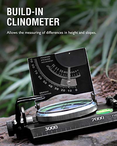 Eyeskey Multifunctional Military Metal Sighting Navigation Compass with Inclinometer | Impact Resistant & Waterproof Compass for Hiking, Camping, Boy Scout (Black) - Image 2