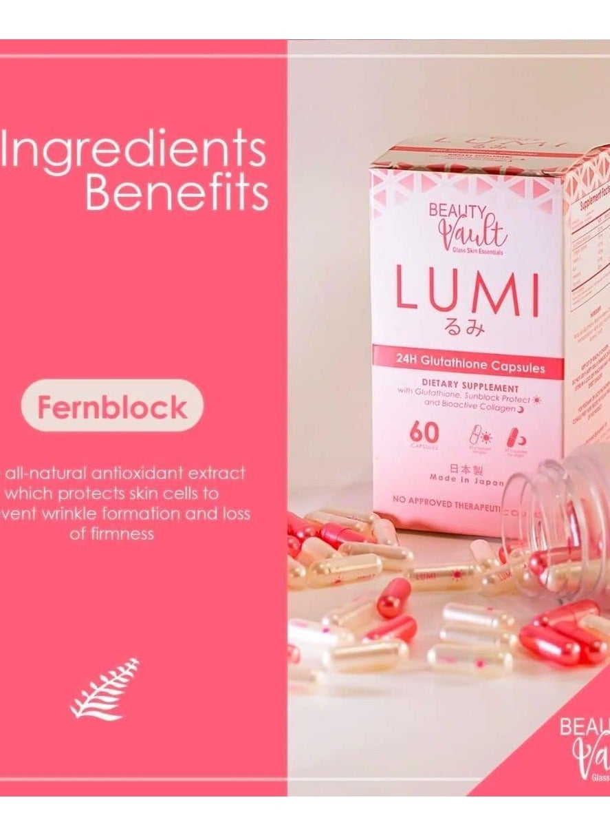 Beauty Vault Beauty Vault Lumi Skin Wellness Capsules - 60 Count | Japanese-Formulated Glutathione + Collagen | Antioxidant Support for Healthy-Looking Skin | Best Price Qatar