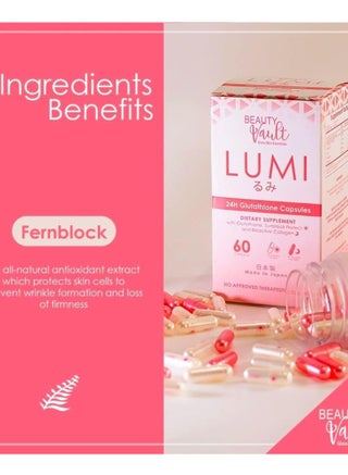 Beauty Vault Beauty Vault Lumi Skin Wellness Capsules - 60 Count | Japanese-Formulated Glutathione + Collagen | Antioxidant Support for Healthy-Looking Skin | Best Price Qatar