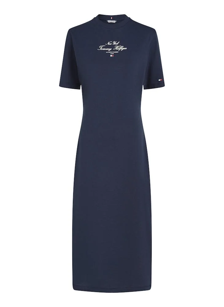 TOMMY HILFIGER Logo Detail Crew Neck Knitted Dress