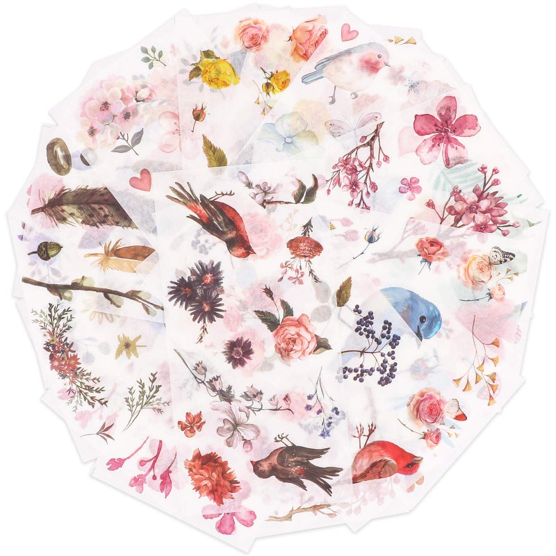 Knaid Watercolor Birds and Flowers Stickers Set - Decorative Sticker for Scrapbooking, Kid DIY Arts Crafts, Album, Bullet Journaling, Junk Journal, Planners, Calendars and Notebook - Image 2