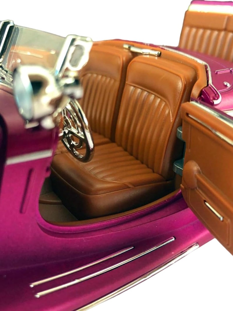 Magicwand® Die-Cast Zinc Alloy 1:24 Scale 1936 Merrc-Bennz Classic Large with 4 Openable Doors,Lights & Music & Working Steering【Cherry】【Pack of 1】 - Image 5