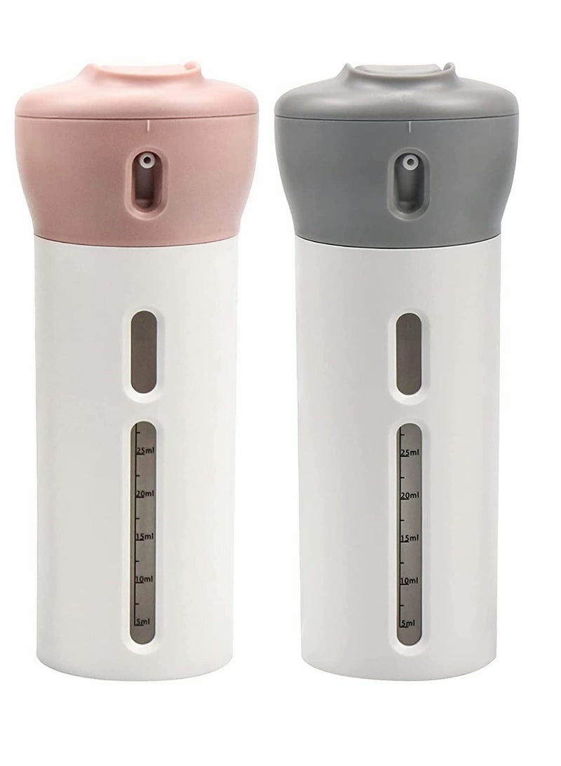 SOLARAE Travel Dispenser Bottle, 4 in 1 Travel Bottles for Shampoo Lotion Gel Set, Leak-proof Travel Containers Bottles for Toiletries Body Wash Liquid Cream(pink+gray) - Image 1