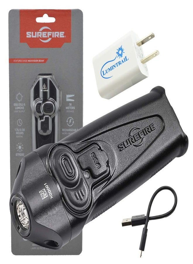 SureFire Stiletto Rechargeable Pocket Flashlight 650 Lumen Multi-Output LED (PLR-A) Bundle with Lumintrail USB Car and Wall Adapters - Image 1