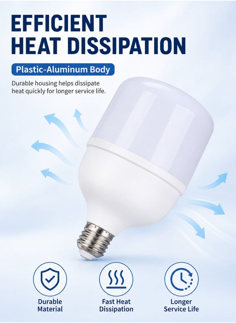Max High Power LED Bulb E27 40W 50W 60W Super Bright 5000LM 6500K Cool White Energy Saving T-Bulb for Home Warehouse Garage Villa & Industrial Use - Image 4