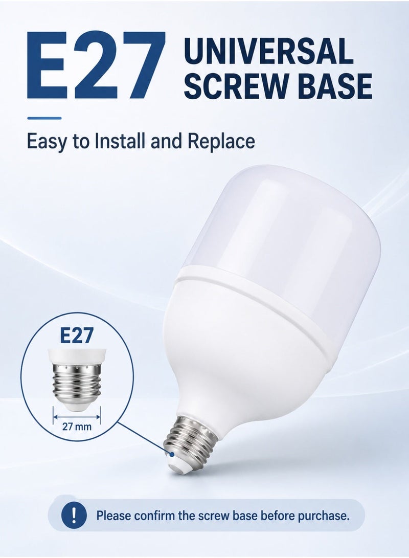 Max High Power LED Bulb E27 40W 50W 60W Super Bright 5000LM 6500K Cool White Energy Saving T-Bulb for Home Warehouse Garage Villa & Industrial Use - Image 5