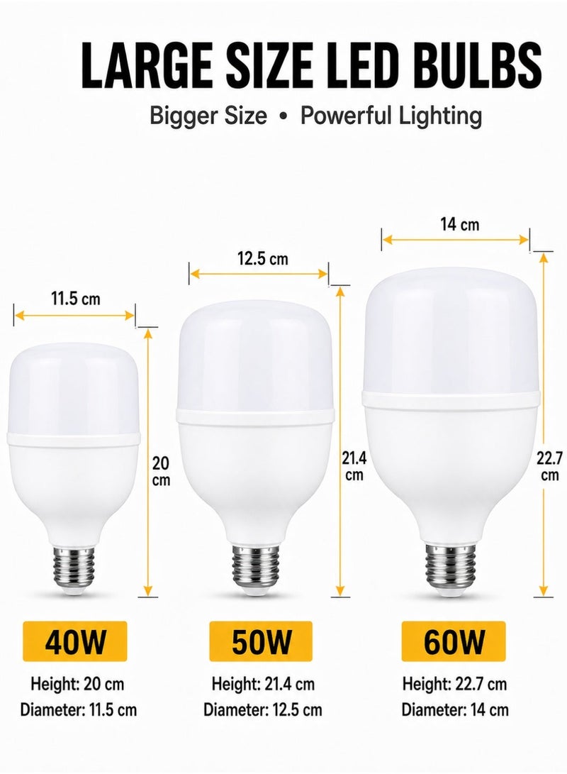 Max High Power LED Bulb E27 40W 50W 60W Super Bright 5000LM 6500K Cool White Energy Saving T-Bulb for Home Warehouse Garage Villa & Industrial Use - Image 3