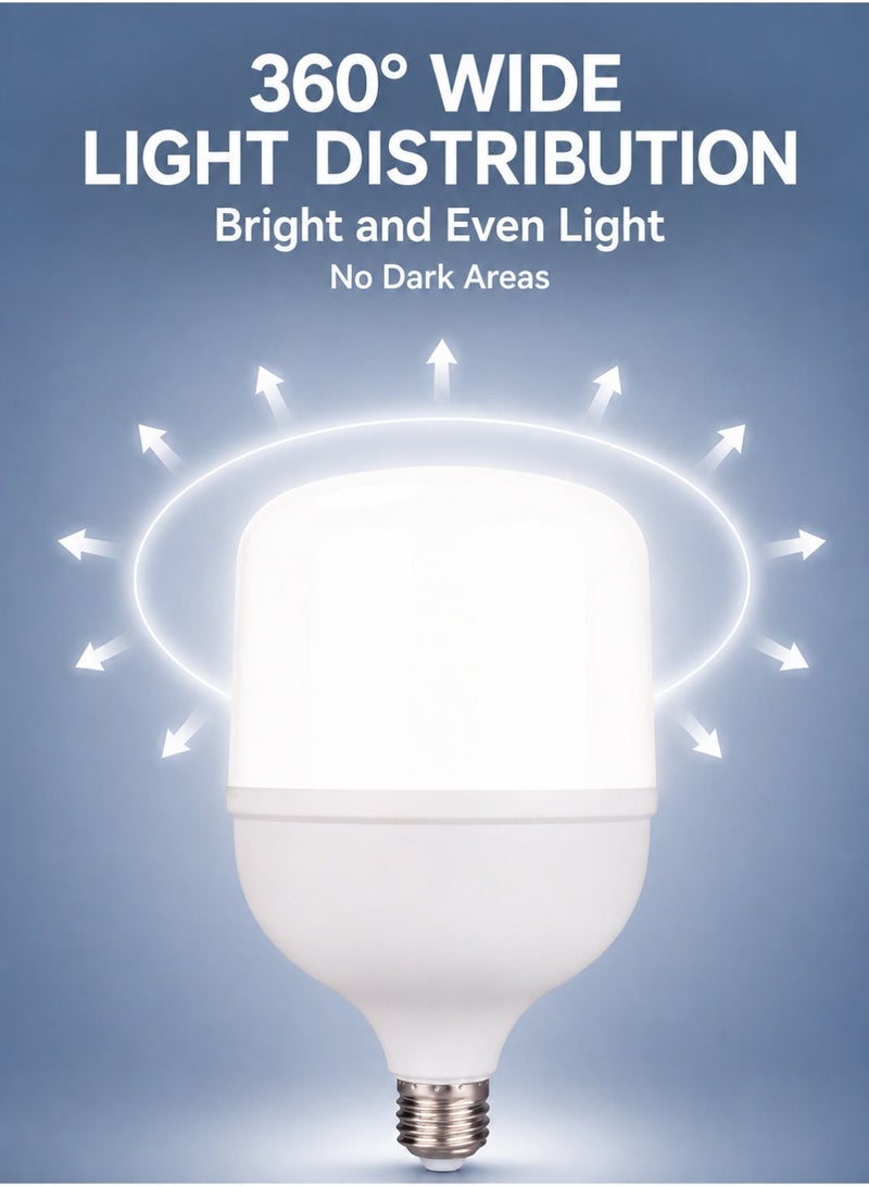 Max High Power LED Bulb E27 40W 50W 60W Super Bright 5000LM 6500K Cool White Energy Saving T-Bulb for Home Warehouse Garage Villa & Industrial Use - Image 1