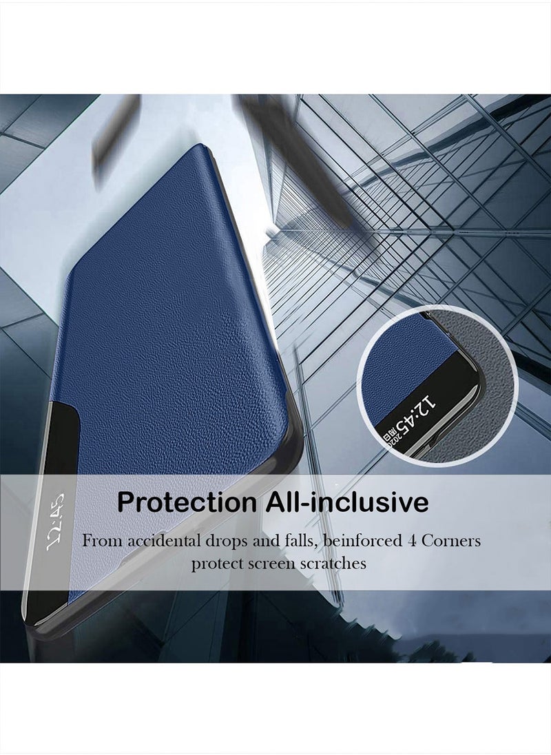 Wtech Xiaomi Redmi 14C 4G 2024  / Xiaomi Redmi 14R 5G 2024 / Xiaomi Redmi A4 5G 2024 Smart Mirror Window Flip Phone Case Auto Sleep Wake Cover - Navy Blue  - Image 2