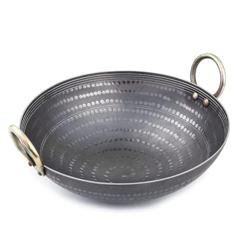 RBY 10 Litre (15.5 inch / 39 cm) Hammered Iron Kadai Wok Frying Pan Lohe Ki Kadhai Smooth Edge Food Grade Gas and Induction Friendly Metal Spoon Friendly Dishwasher Safe - Image 3