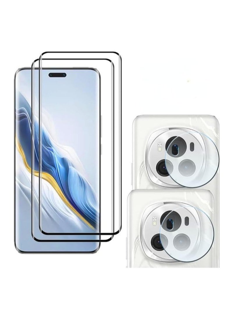 جنرال - - حزمة 2+2 متوافقة مع Honor Magic 6 Pro 5G تحتوي على حامي للشاشة مع حامي لعدسة الكاميرا، فيلم زجاج مقاوم للصدمات بتغطية كاملة، حافظ على شاشة واضحة عالية الجودة ومقاومة للخدوش. - Image 1