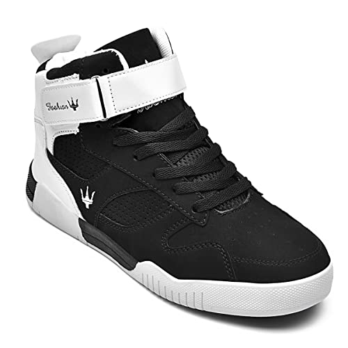 FZUU Men's Fashion High Top Leather Street Sneakers Sports Casual Shoes (8.5, Black) - Image 4