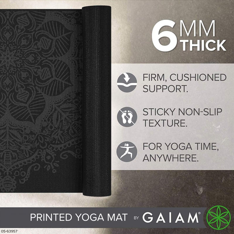 Gaiam Yoga Mat Premium Print Extra Thick Non Slip Exercise & Fitness Mat for All Types of Yoga, Pilates & Floor Workouts, Midnight Mandala, 6mm - Image 3