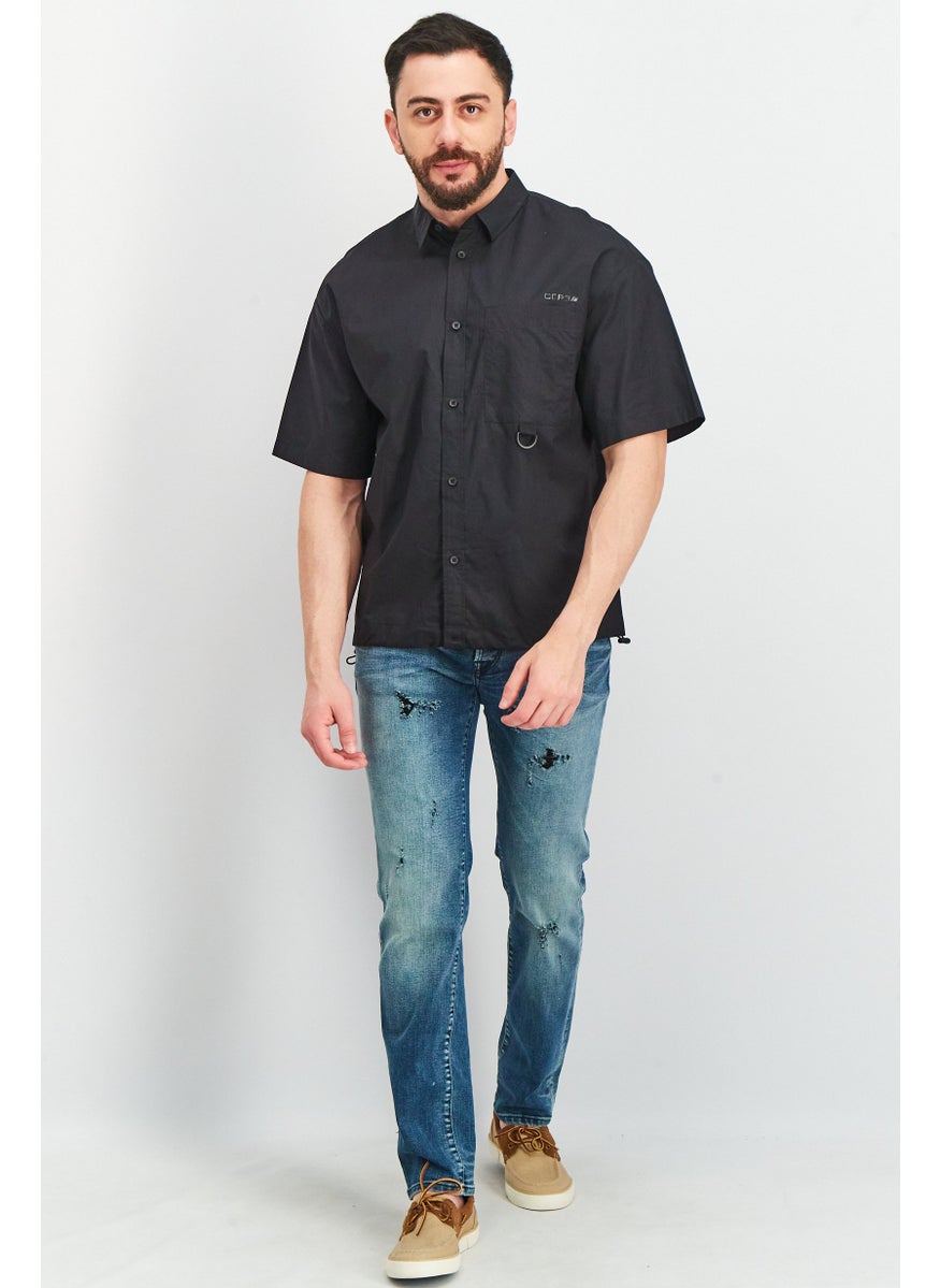 Jack Jones Men Regular Fit Solid Short Sleeves Casual Shirt, Black  - Image 3