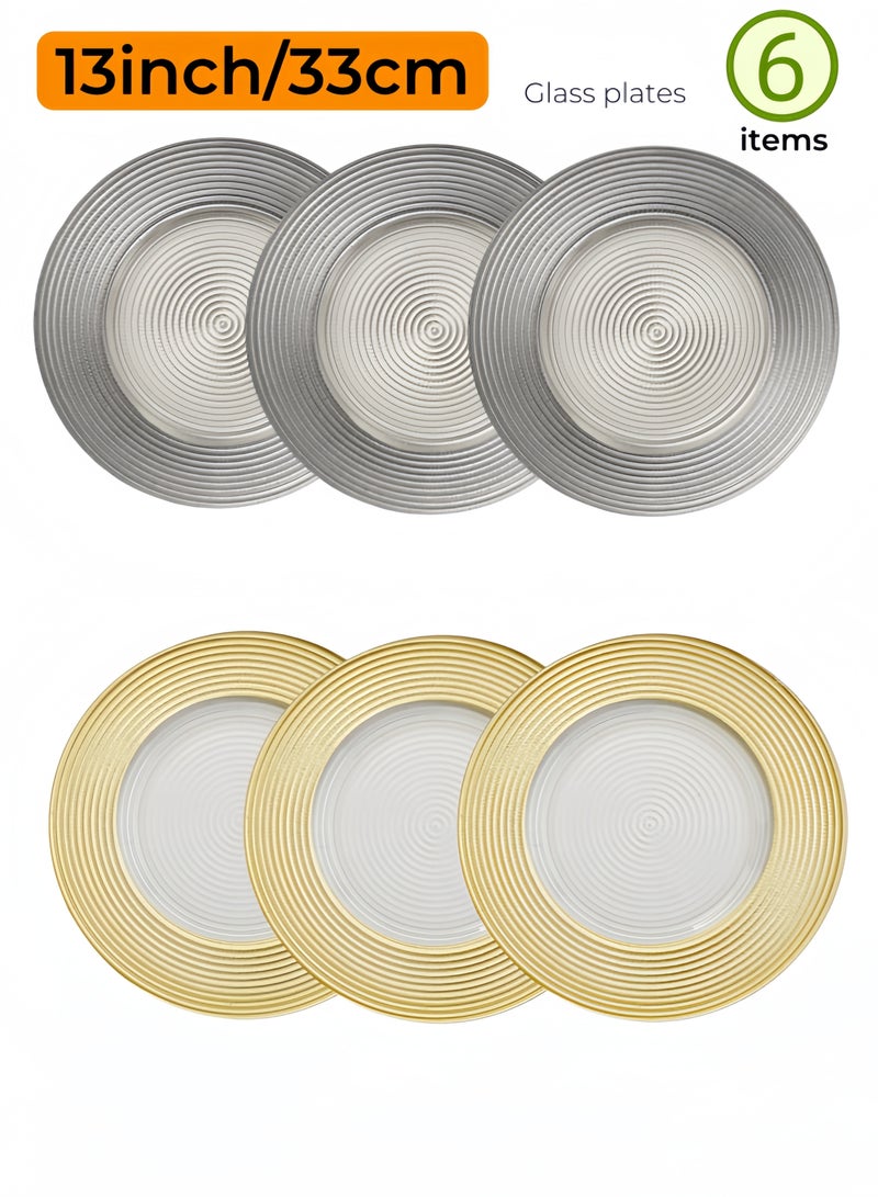 نيهاو مجموعة أطباق زجاجية مكونة من 6 قطع، تتضمن 6 × 13 بوصة، مجموعات أدوات مائدة، صديقة للمجمد/ صديقة للبيئة ودرجة الغذاء مع 3 ألوان، مناسبة للمنزل والحفلات وطبق الحلوى وطبق الفاكهة وطبق العشاء - 33 سم - Image 1
