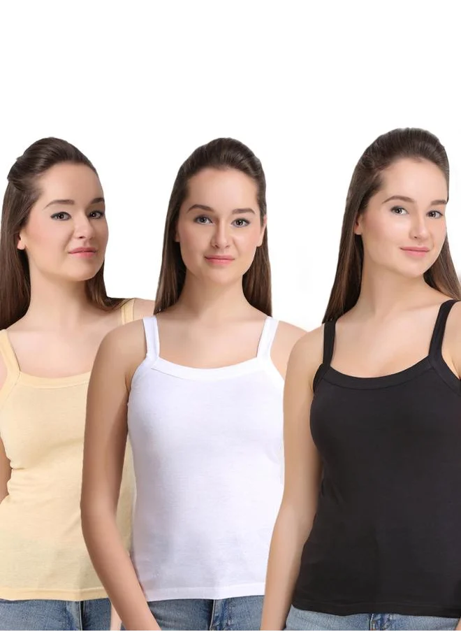 Leading Lady Pack of 3 - Combed Cotton Stretchable Body-Hugging Camisole