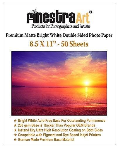 Finestra Art 85 X 11 Premium Matte Bright White Double Sided Inkjet Photo Paper 50 Sheets