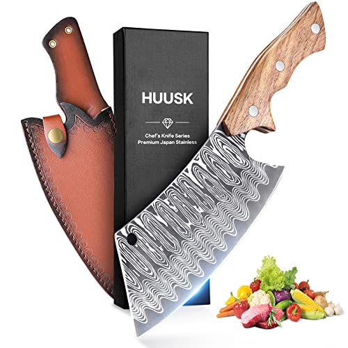 Huusk Japan Knife, Hand Forged Meat Cleaver Knife Japanese Kitchen Knife with Sheath Cooking Butcher Knife for Meat Cutting Vegetable Cleaver for Kitchen, Camping Thanksgiving Christmas Gifts - Image 1
