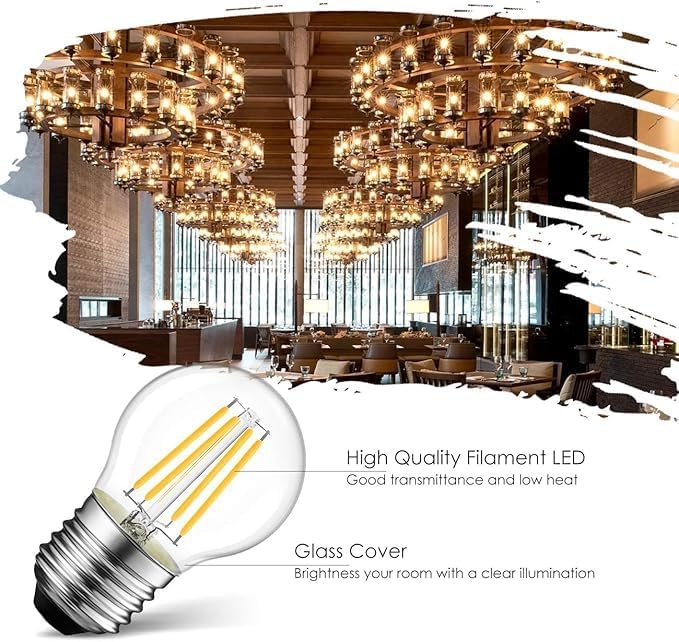 مصابيح كروية LED بخيوط، قاعدة G45 E27، 4 واط (تعادل 40 واط)، 3000K أبيض دافئ، عبوة 10 قطع - Image 2