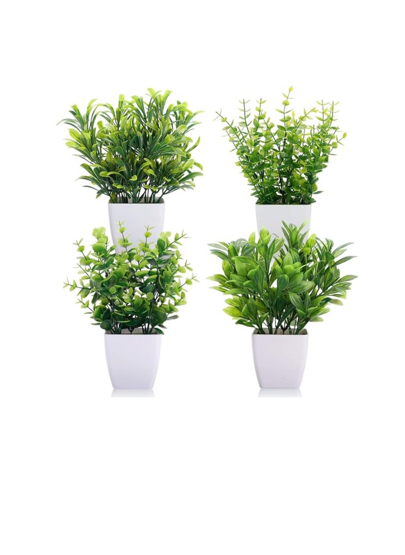 Generic - Pack Of 4 Mini Green Artificial Plants Potted Artificial Green Plants For Home Office Interior Decoration Small Artificial Plants In Vase For Living Room, Green Color And Decoration, Total Height 10Cm, Various Shapes. - Image 1