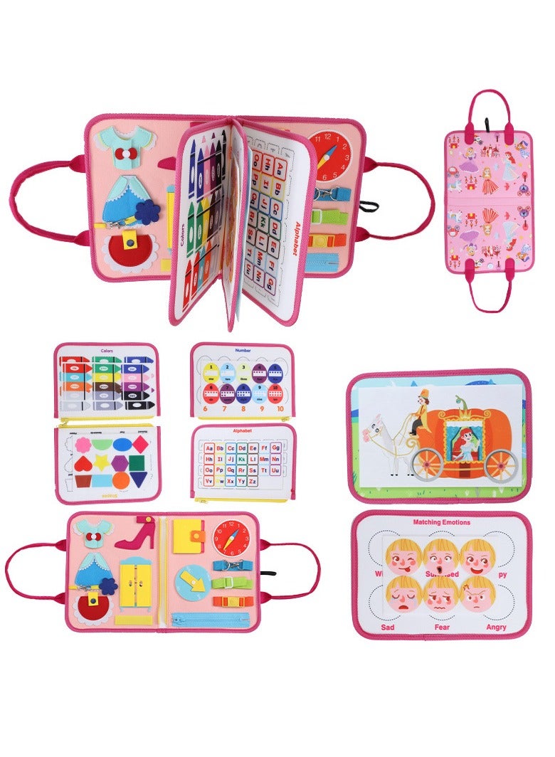 Montessori - Inspired Kids' Felt Learning Board, Early Education Life Skills Practice Dressing Felt Busy Board for Children, Pink Beauty - themed Learning Board - Image 5