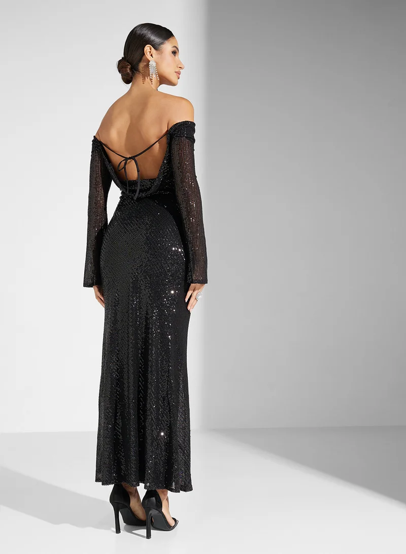 جديد روز Sequin Off-Shoulder Dress