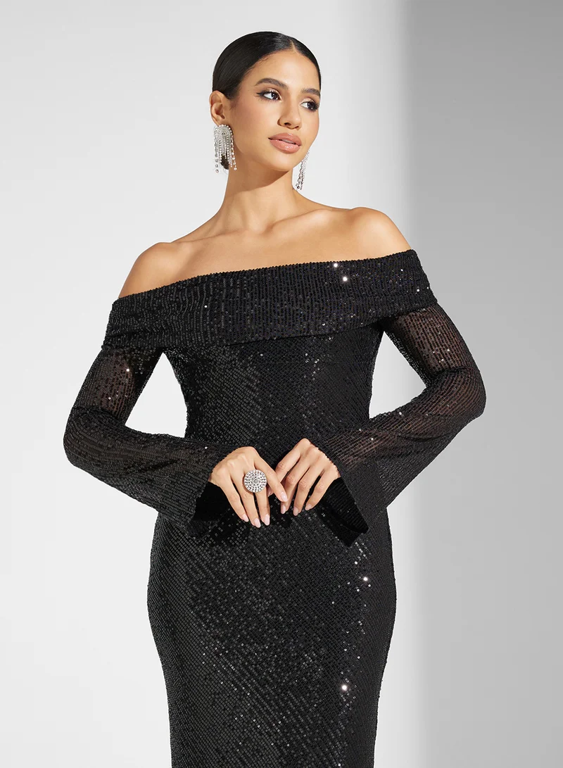 جديد روز Sequin Off-Shoulder Dress
