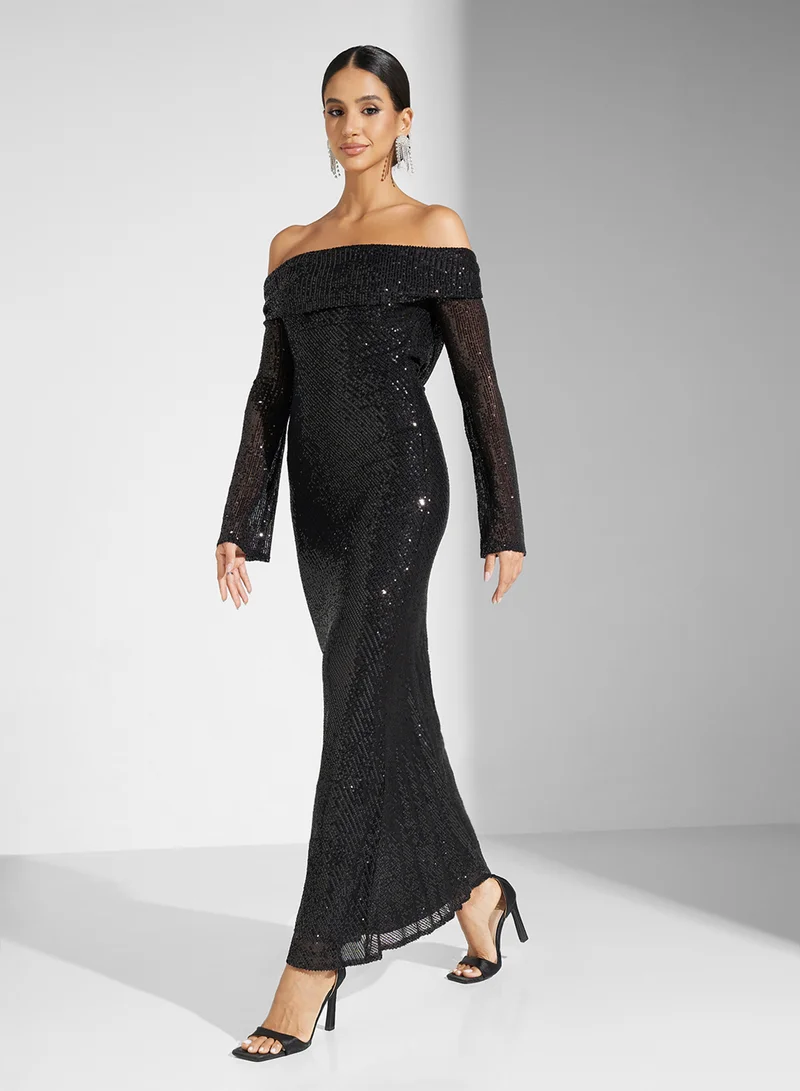جديد روز Sequin Off-Shoulder Dress