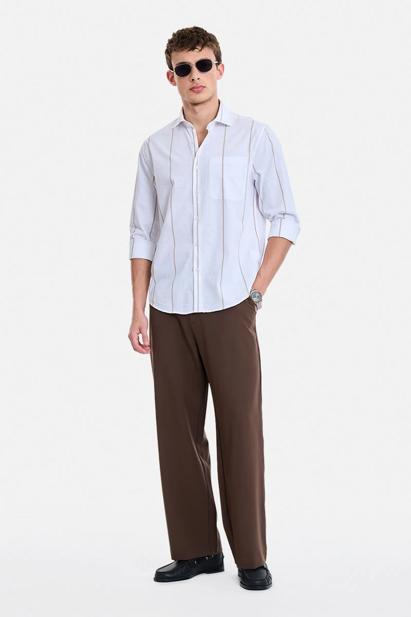 سنيتش White Striped Long Sleeve Regular Fit Shirt