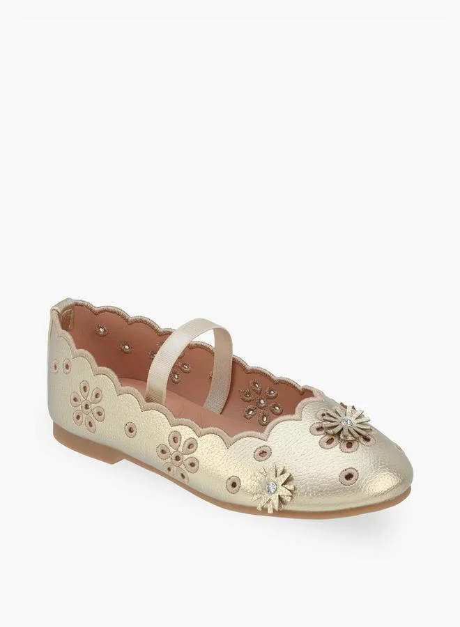 جونيورز Girls Floral Embellished Ballerina Shoes