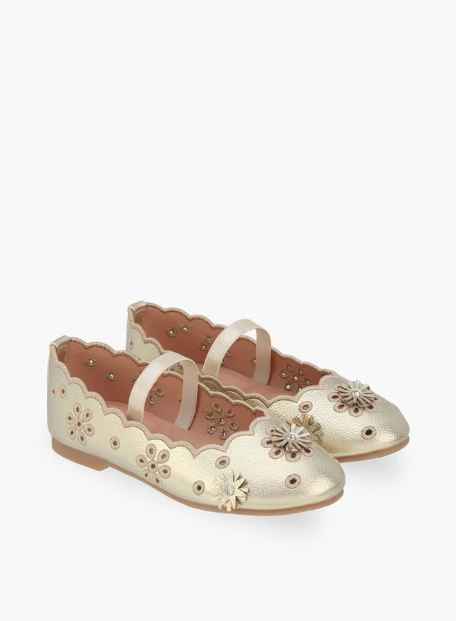 جونيورز Girls Floral Embellished Ballerina Shoes