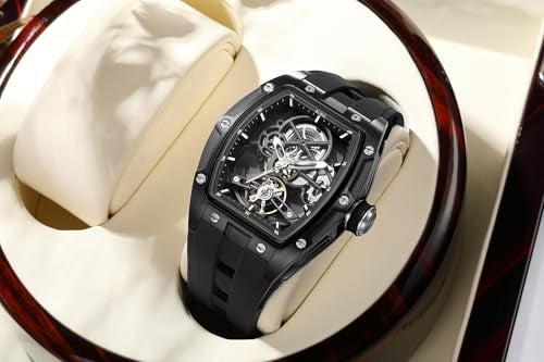 BUREI Men's Automatic Watch Skeleton Waterproof Luxury Stainless Steel Dress Wrist Watches for Men with Rubber Band - Image 2