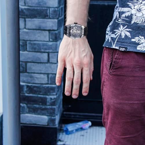 BUREI Men's Automatic Watch Skeleton Waterproof Luxury Stainless Steel Dress Wrist Watches for Men with Rubber Band - Image 4