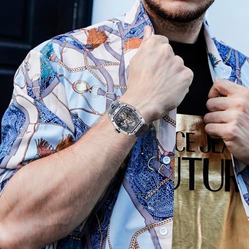 BUREI Men's Automatic Watch Skeleton Waterproof Luxury Stainless Steel Dress Wrist Watches for Men with Rubber Band - Image 5