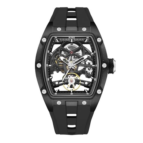 BUREI Men's Automatic Watch Skeleton Waterproof Luxury Stainless Steel Dress Wrist Watches for Men with Rubber Band - Image 1