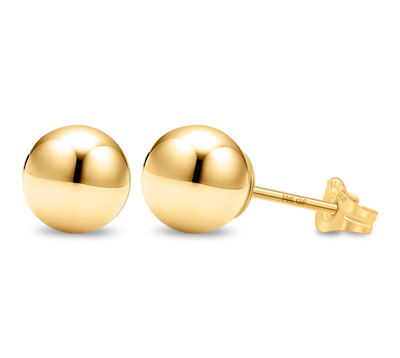 Kezef 14K Gold Filled Ball Stud Earrings for Women - Thick 14K Gold Layer, Hypoallergenic for Sensitive Ears, Round Studs | 7mm - Image 1