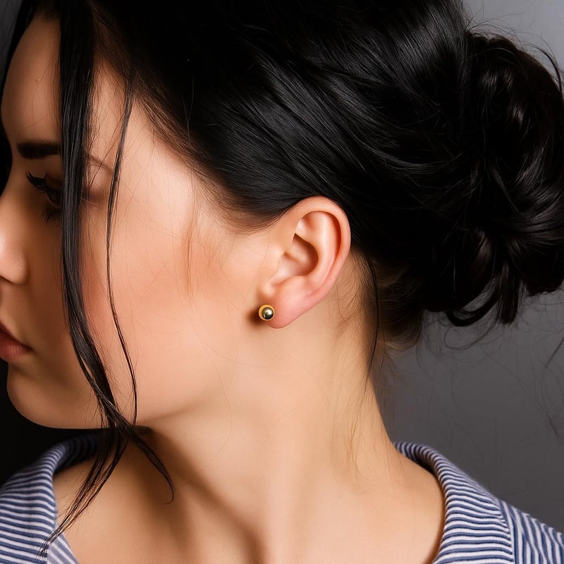Kezef 14K Gold Filled Ball Stud Earrings for Women - Thick 14K Gold Layer, Hypoallergenic for Sensitive Ears, Round Studs | 7mm - Image 3
