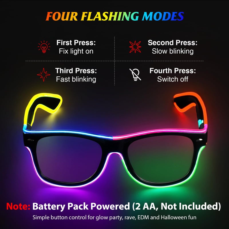 YouRfocus Led Light up Glasses Multi-Color Glow in the Dark Neon Rave Glasses for Rave Party, EDM, Halloween, Christmas(Multicolor) - Image 4