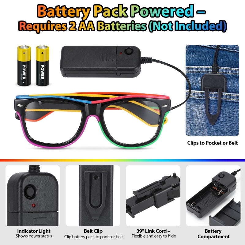 YouRfocus Led Light up Glasses Multi-Color Glow in the Dark Neon Rave Glasses for Rave Party, EDM, Halloween, Christmas(Multicolor) - Image 5