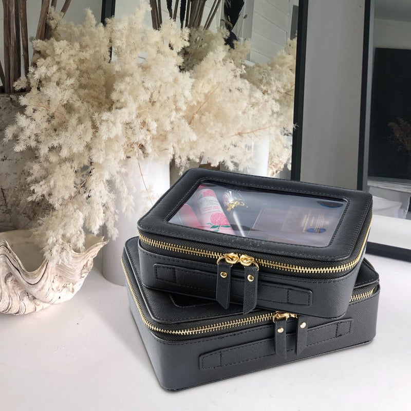 Aveniee Clear Makeup Bag Organizer, Portable Travel Toiletry Cosmetic Bag Case for Women, Heavy Duty Clear Pouch with zipper with Transparent Vinyl Windows & Gold Zippers(Black) - Image 5