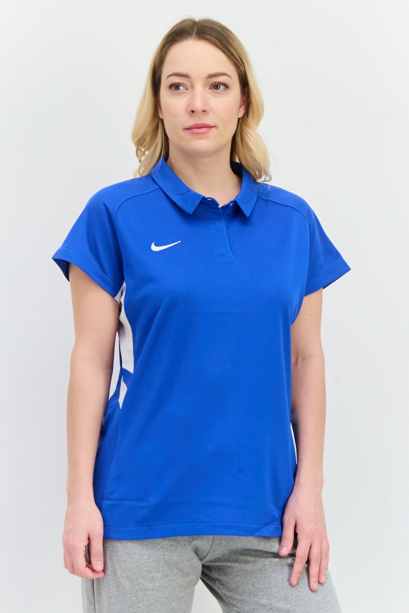 Nike Women Sportwear Fit Short Sleeve Training Polo Shirt, Blue/White - Image 1
