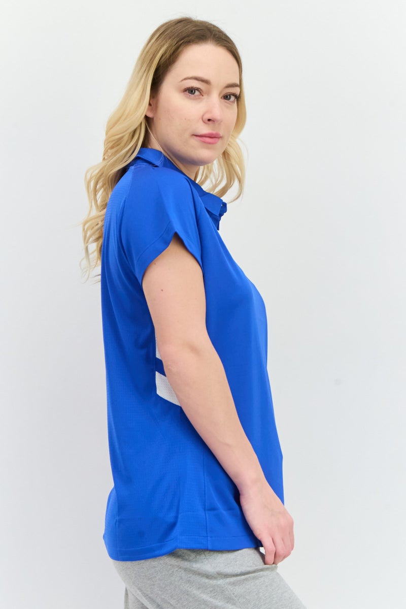 Nike Women Sportwear Fit Short Sleeve Training Polo Shirt, Blue/White - Image 2