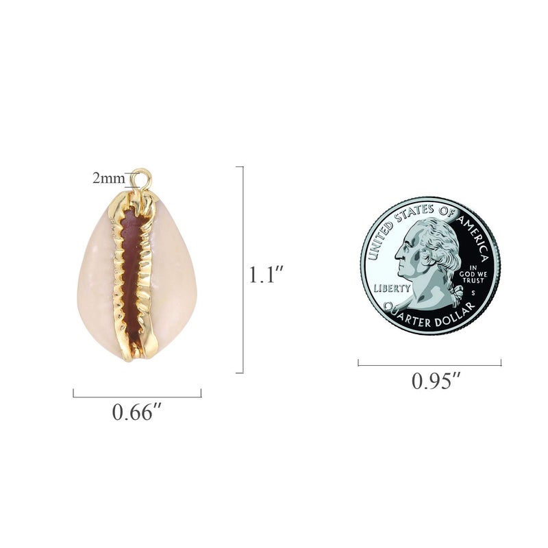 ALEXCRAFT 6 PCS Natural White Cowrie Sea Shells Pendant Cowrie Shell Jewelry Charms with Plated Real Gold Single loop & Bail for Jewelry Making - Image 2
