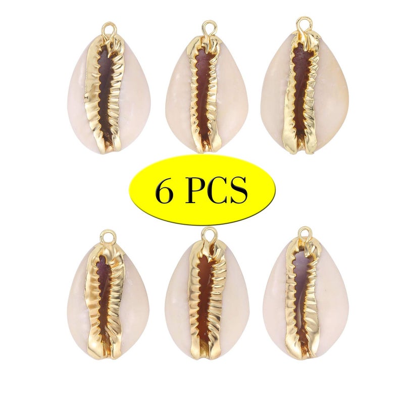 ALEXCRAFT 6 PCS Natural White Cowrie Sea Shells Pendant Cowrie Shell Jewelry Charms with Plated Real Gold Single loop & Bail for Jewelry Making - Image 1